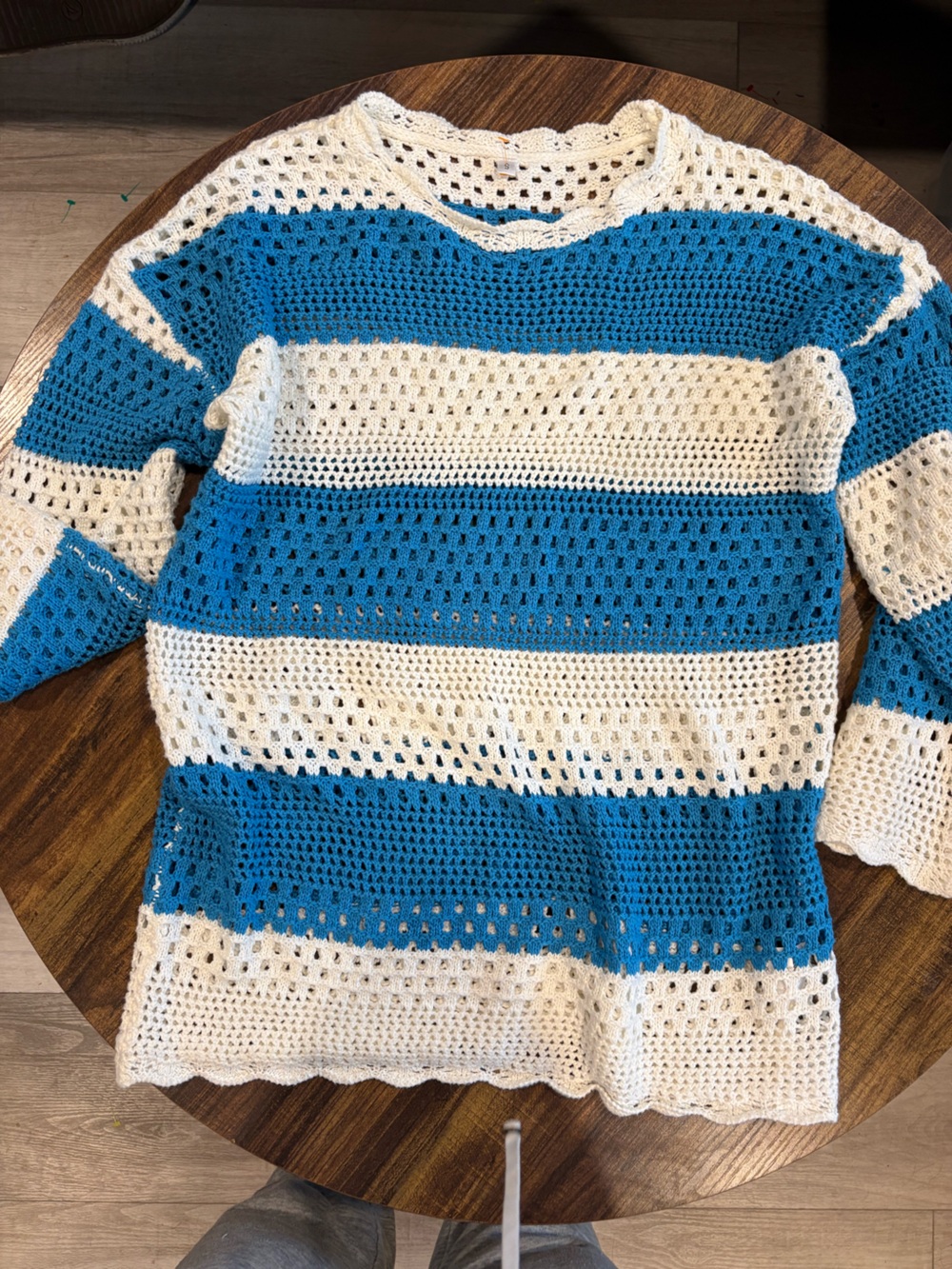 Handmade Blue and White Crochet Sweater